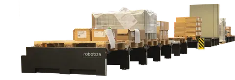 Pallet Stations: A row of pallet stations with loads